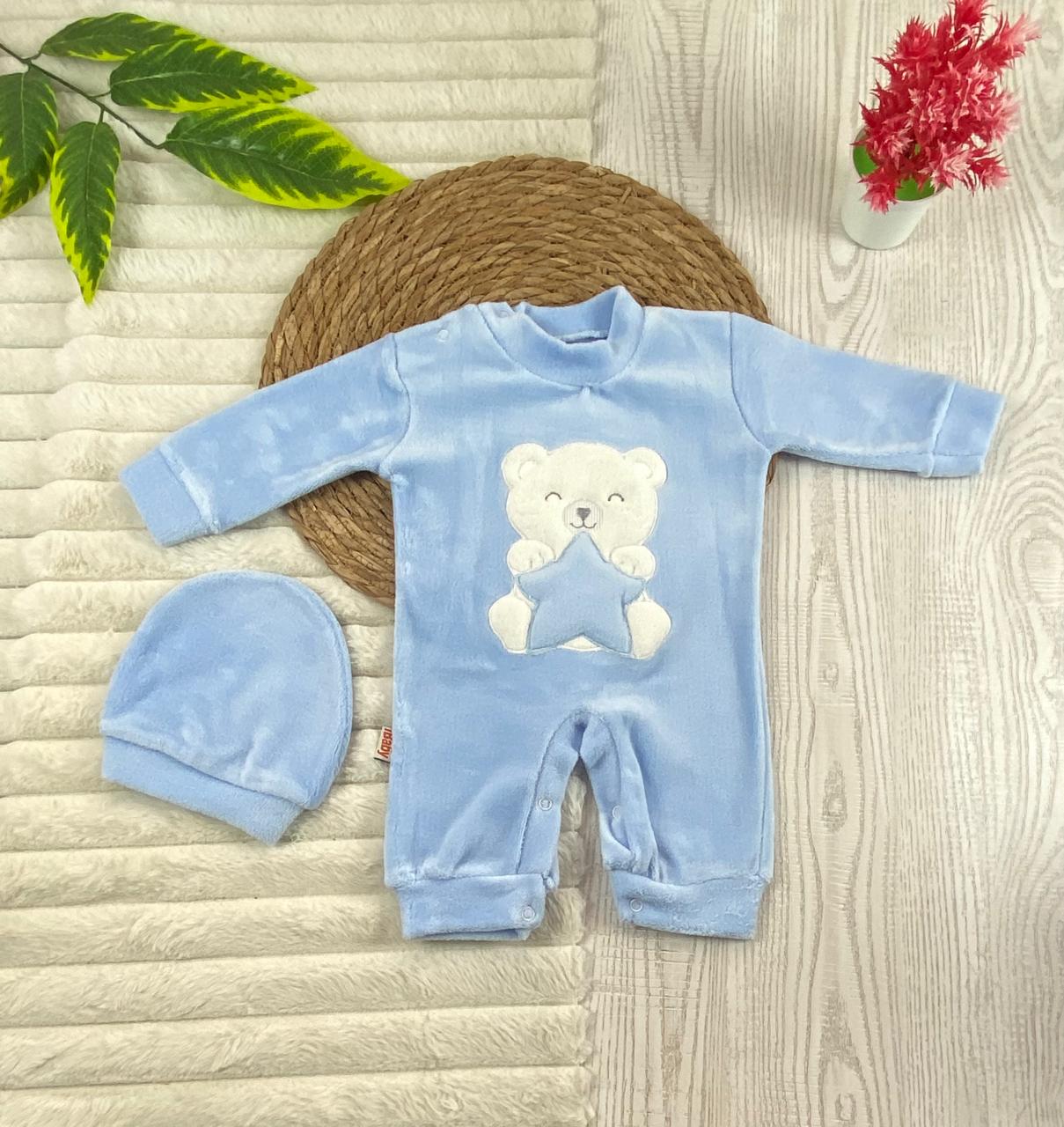 سالوبيت شتوي قطيفه مكون من قطعتين رسمة دب ونجمه 🩷❤️