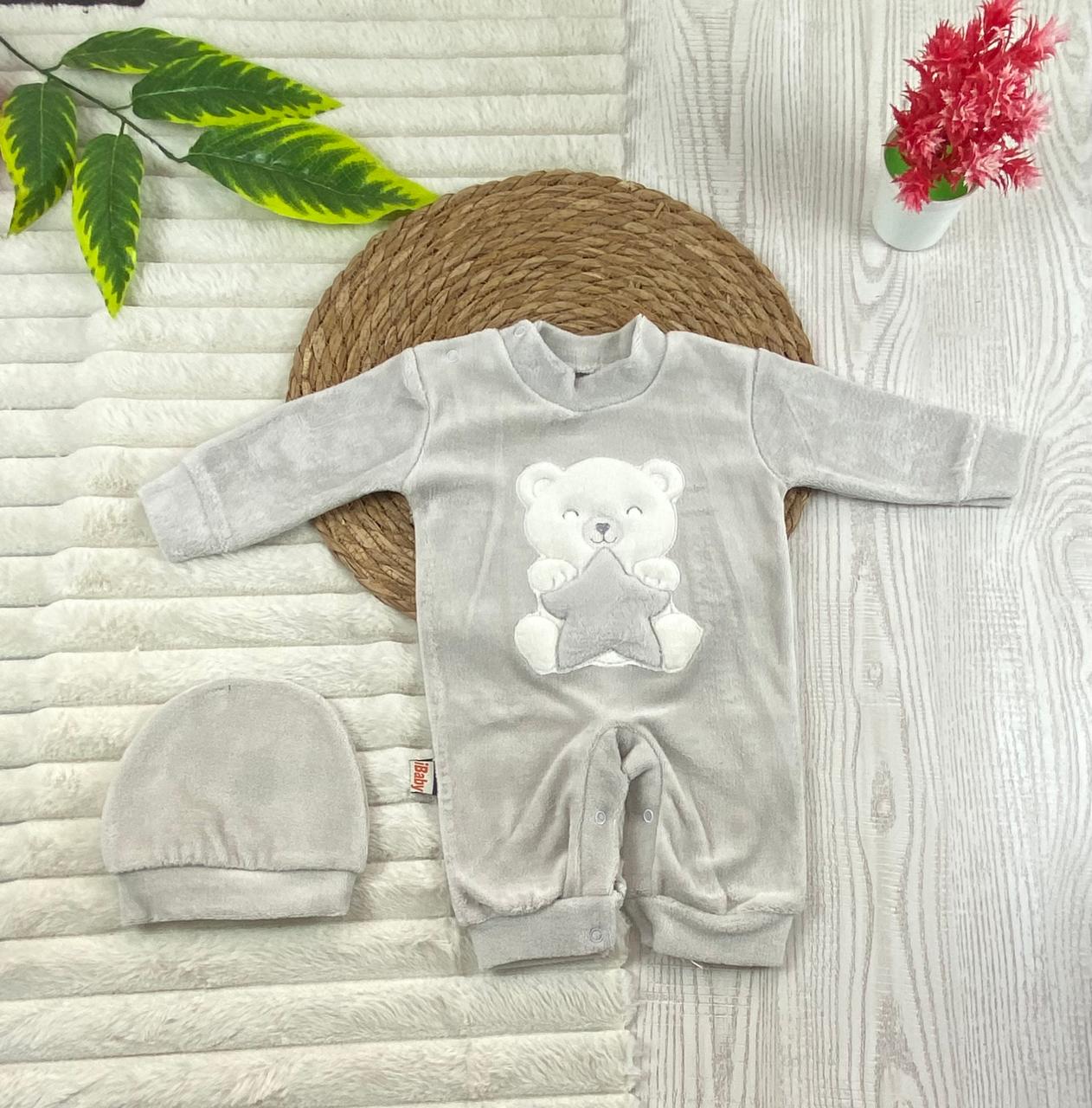 سالوبيت شتوي قطيفه مكون من قطعتين رسمة دب ونجمه 🩷❤️