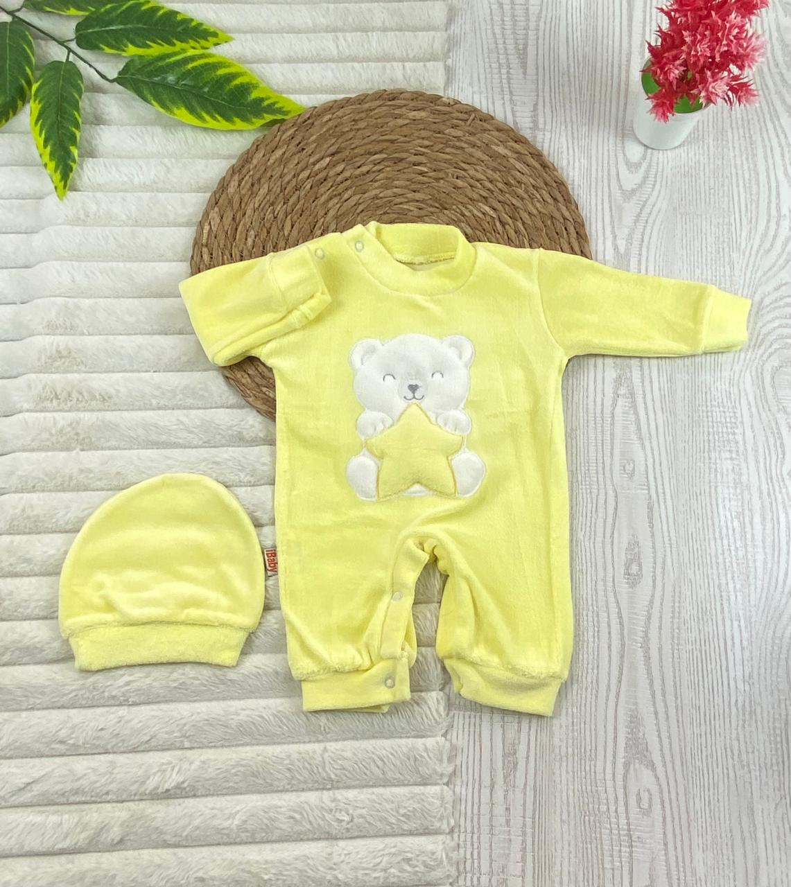 سالوبيت شتوي قطيفه مكون من قطعتين رسمة دب ونجمه 🩷❤️