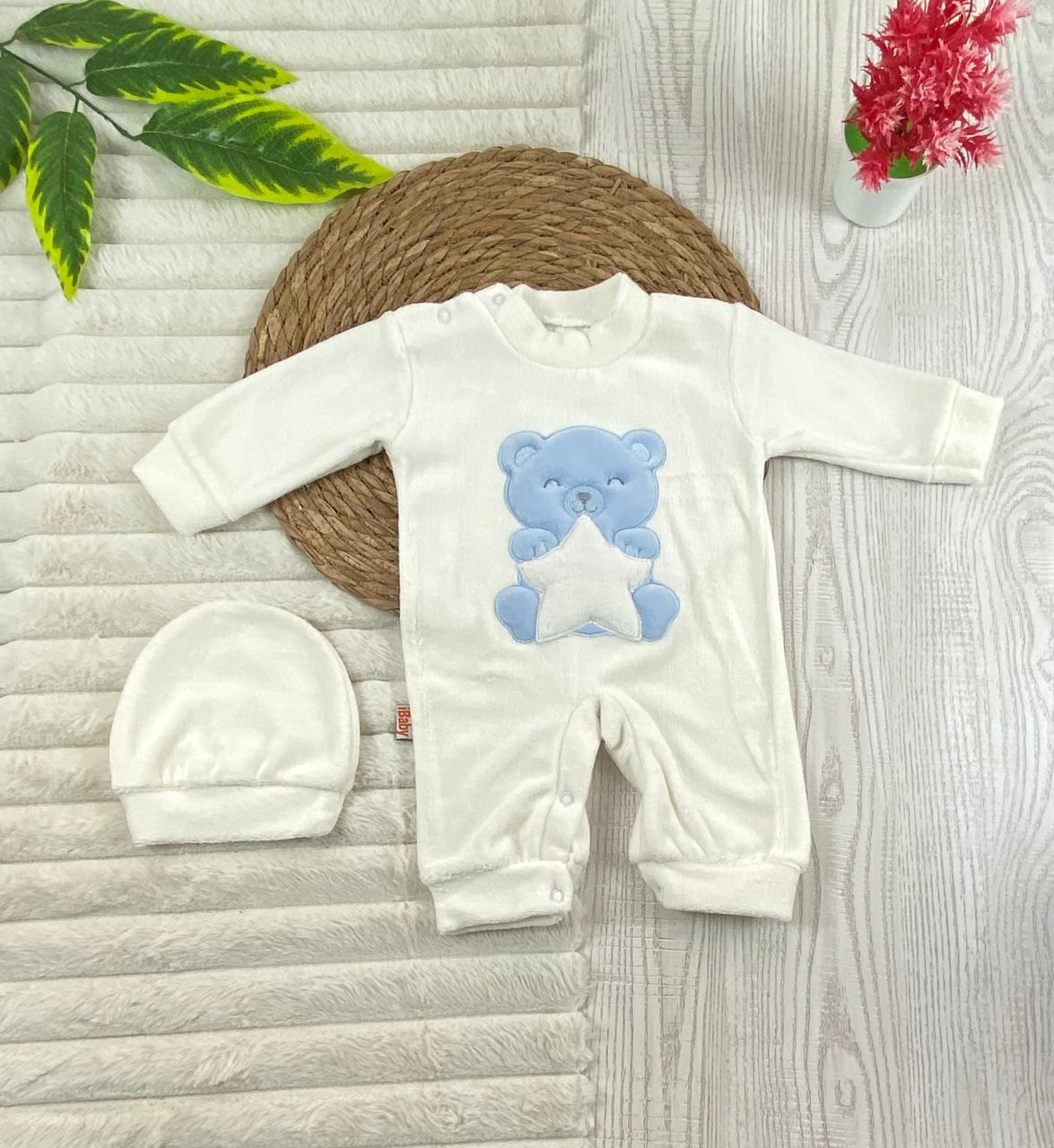 سالوبيت شتوي قطيفه مكون من قطعتين رسمة دب ونجمه 🩷❤️