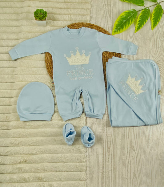 طقم مستشفي قطن 100% مكون من اربع قطع رسمة تاج 🩷💙🖤