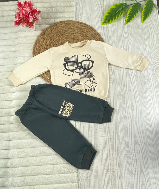 طقم اولادي وبناتي شتوي خامه ميلتون مكون من قطعتين رسمة نضارة ❤️🤍