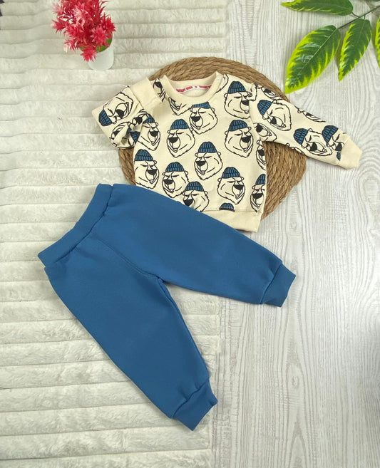 طقم شتوي ميلتون اولادي وبناتي مكون من قطعتين رسمة كلب مبطن من الداخل🩷🤍