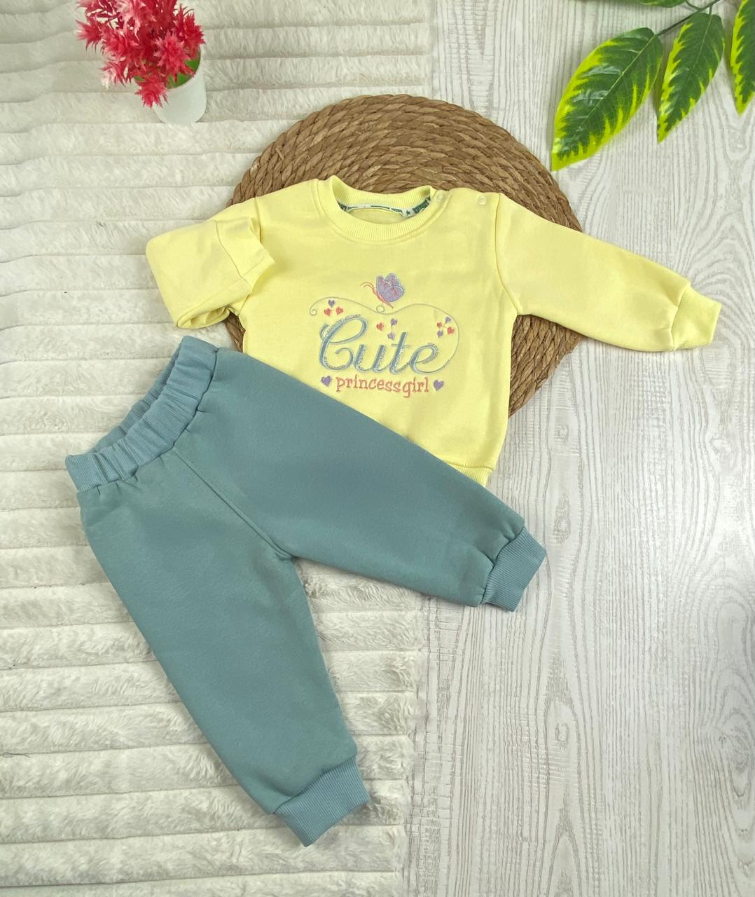 طقم شتوي ميلتون بناتي مكون من قطعتين مبطن من الداخل princess girl🩷🤍