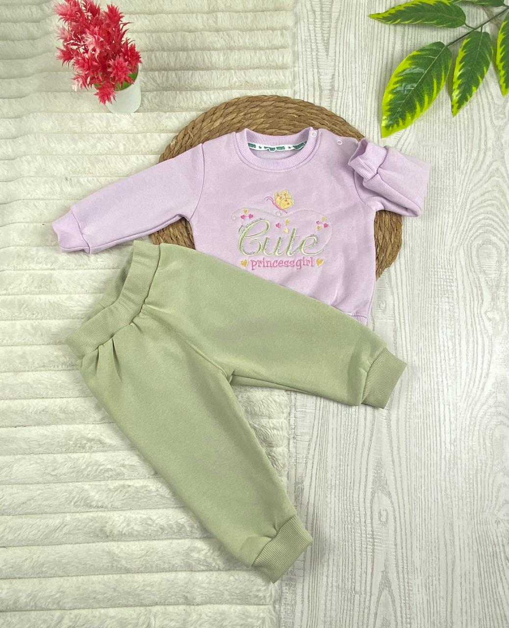 طقم شتوي ميلتون بناتي مكون من قطعتين مبطن من الداخل princess girl🩷🤍