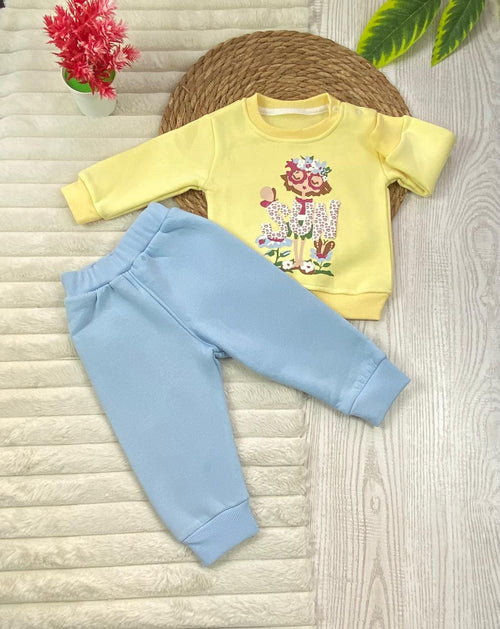 طقم شتوي ميلتون بناتي مكون من قطعتين رسمة بنت بنضاره مبطن من الداخل🩷🤍