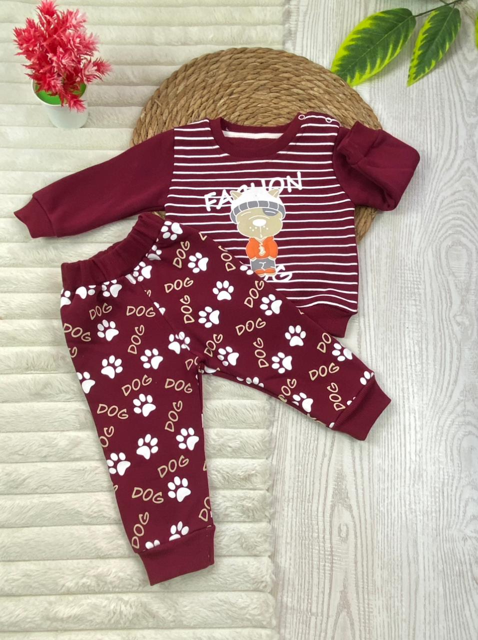 طقم شتوي ميلتون اولادي وبناتي مكون من قطعتين مبطن من الداخل DOG🩷🤍