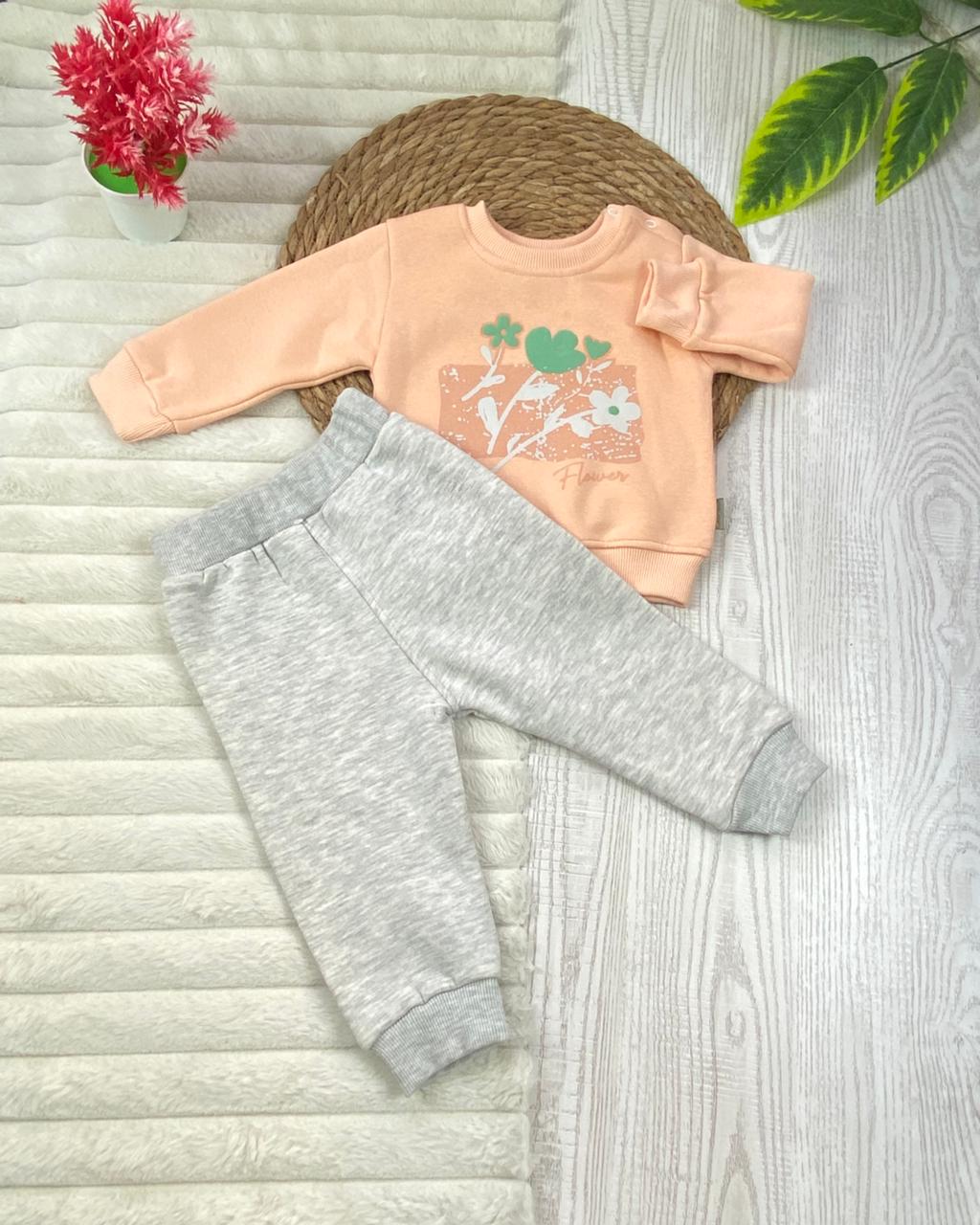 طقم شتوي ميلتون اولادي وبناتي مكون من قطعتين flower مبطن من الداخل🩷🤍