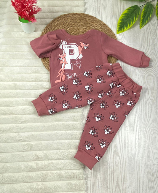 طقم شتوي ميلتون بناتي مكون من قطعتين مبطن من الداخل pink panther🩷🤍