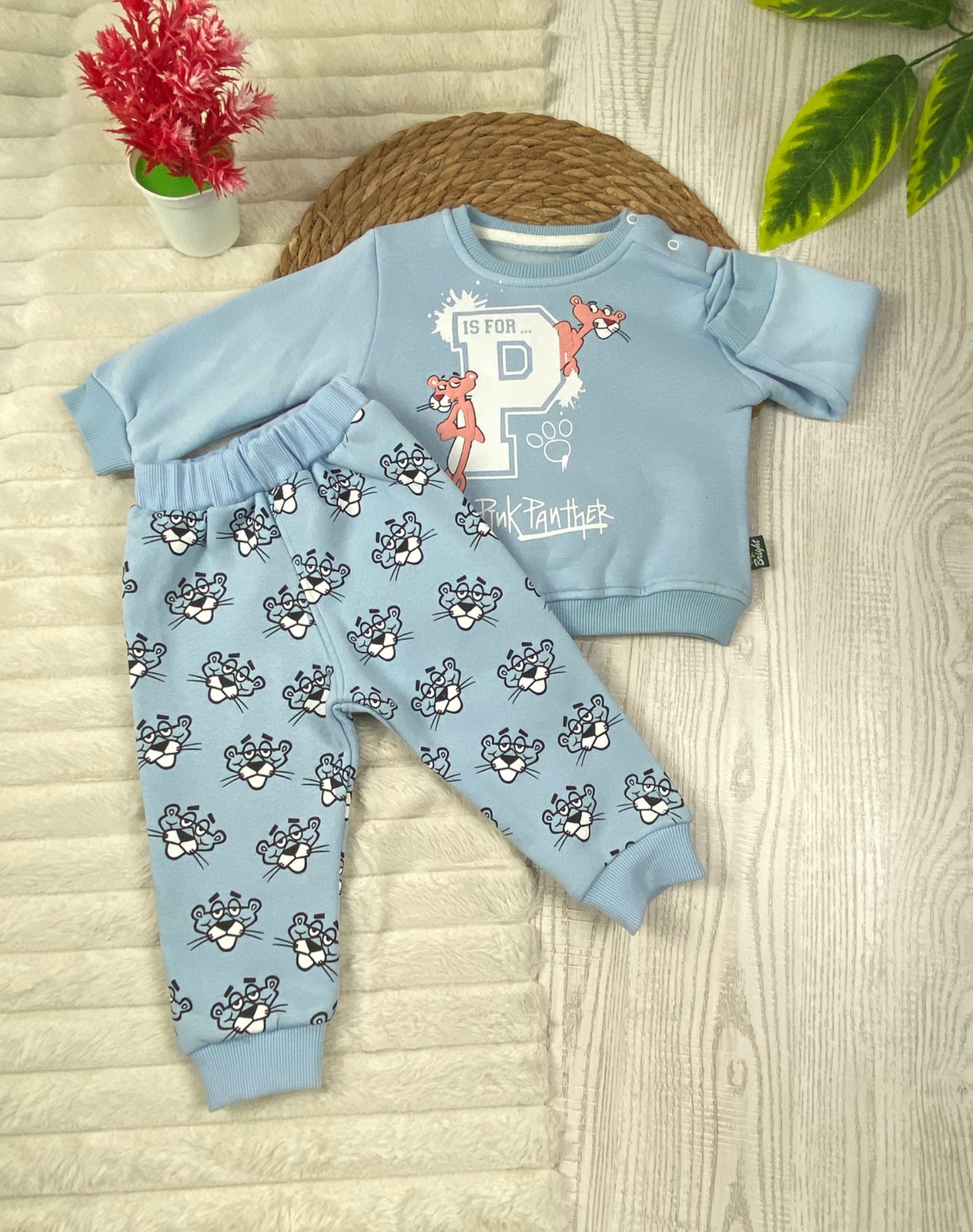 طقم شتوي ميلتون بناتي مكون من قطعتين مبطن من الداخل pink panther🩷🤍