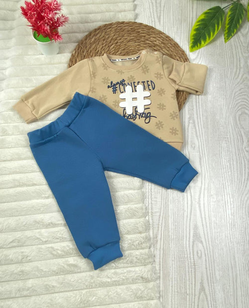 طقم شتوي ميلتون اولادي وبناتي مكون من قطعتين رسمة هاشتاج مبطن من الداخل🩷🤍