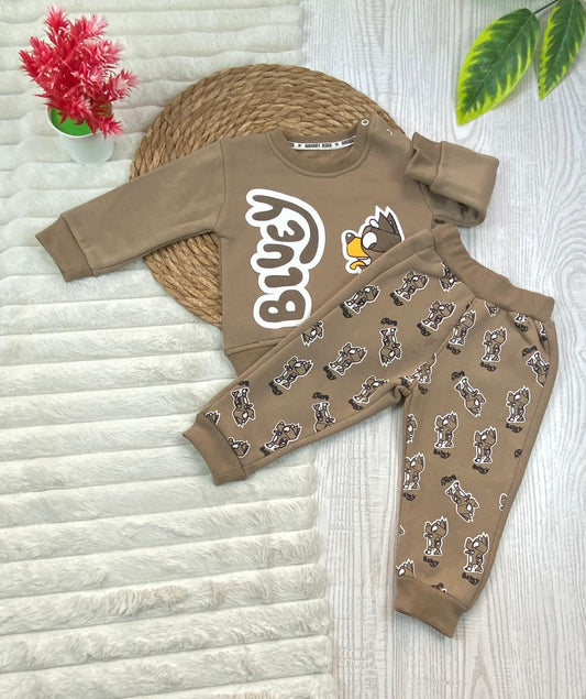 طقم اولادي بناتي شتوي خامه ميلتون مكون من قطعتين مبطن من الداخل BLUEY❤️🤍