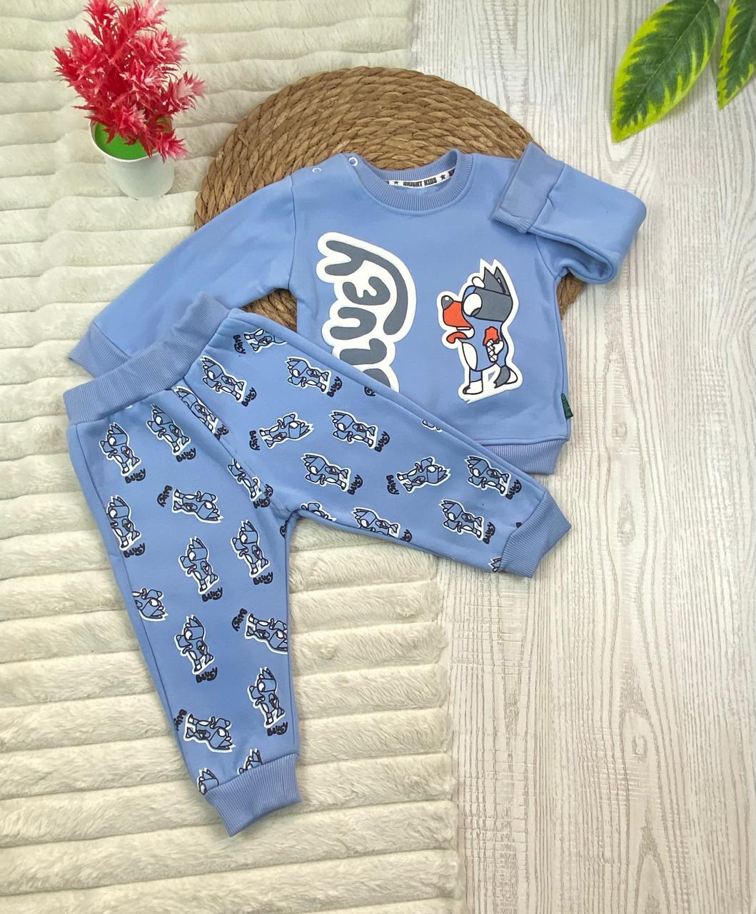 طقم اولادي بناتي شتوي خامه ميلتون مكون من قطعتين مبطن من الداخل BLUEY❤️🤍