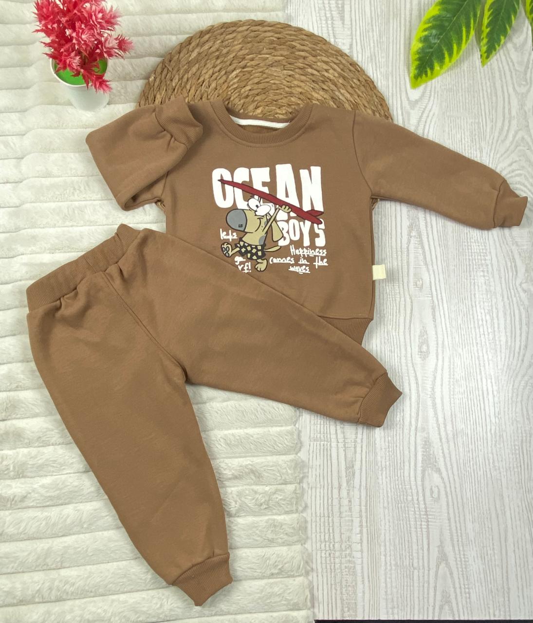 طقم اولادي وبناتي شتوي خامه ميلتون مكون من قطعتين مبطن من الداخل ocean❤️🤍