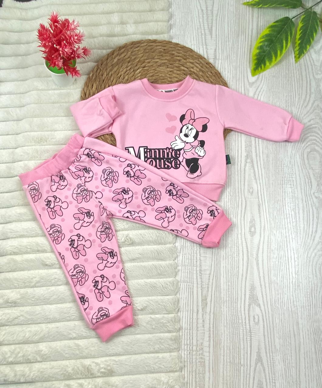 طقم بناتي شتوي خامه ميلتون مكون من قطعتين مبطن من الداخل minnie mouse❤️🤍