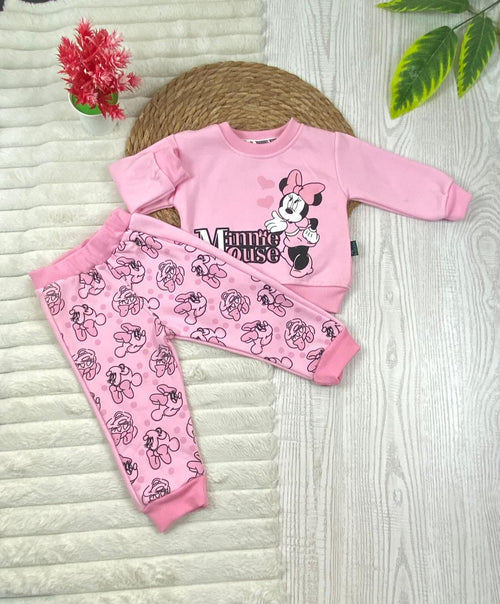 طقم بناتي شتوي خامه ميلتون مكون من قطعتين مبطن من الداخل minnie mouse❤️🤍