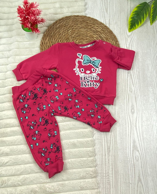 طقم بناتي شتوي خامه ميلتون مكون من قطعتين مبطن من الداخل melio kitty ❤️🤍