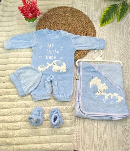 طقم مستشفي قطيفه 100% مكون من اربع قطع رسمة الفيل 🩷💙🖤