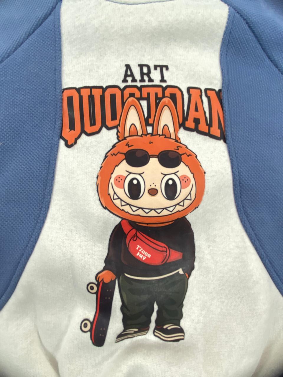 طقم اولادي شتوي خامه ميلتون مبطنه من الداخل مكون من قطعتين رسمة لبوبو  🤍🤍