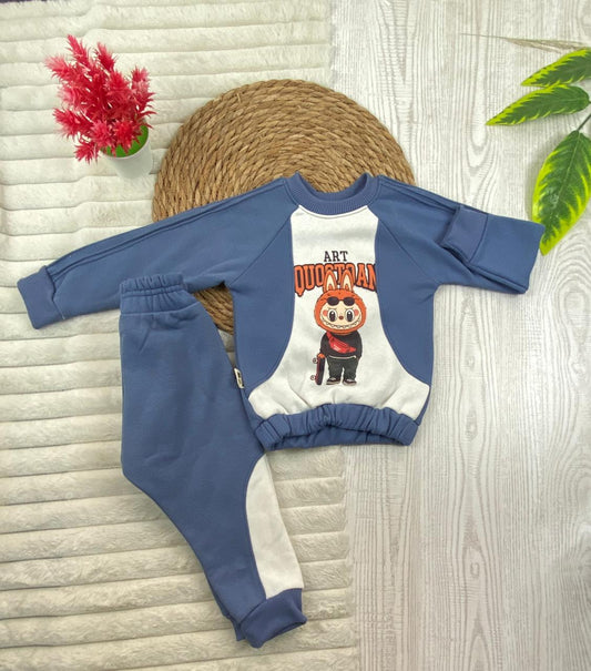 طقم اولادي شتوي خامه ميلتون مبطنه من الداخل مكون من قطعتين رسمة لبوبو  🤍🤍