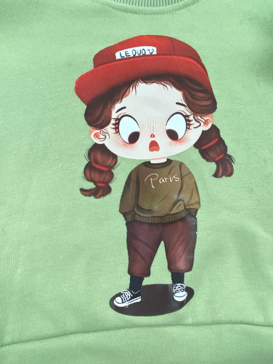 طقم بناتي شتوي خامه ميلتون مبطنه من الداخل مكون من قطعتين رسمة بنت  🤍🤍