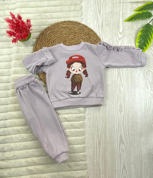 طقم بناتي شتوي خامه ميلتون مبطنه من الداخل مكون من قطعتين رسمة بنت  🤍🤍