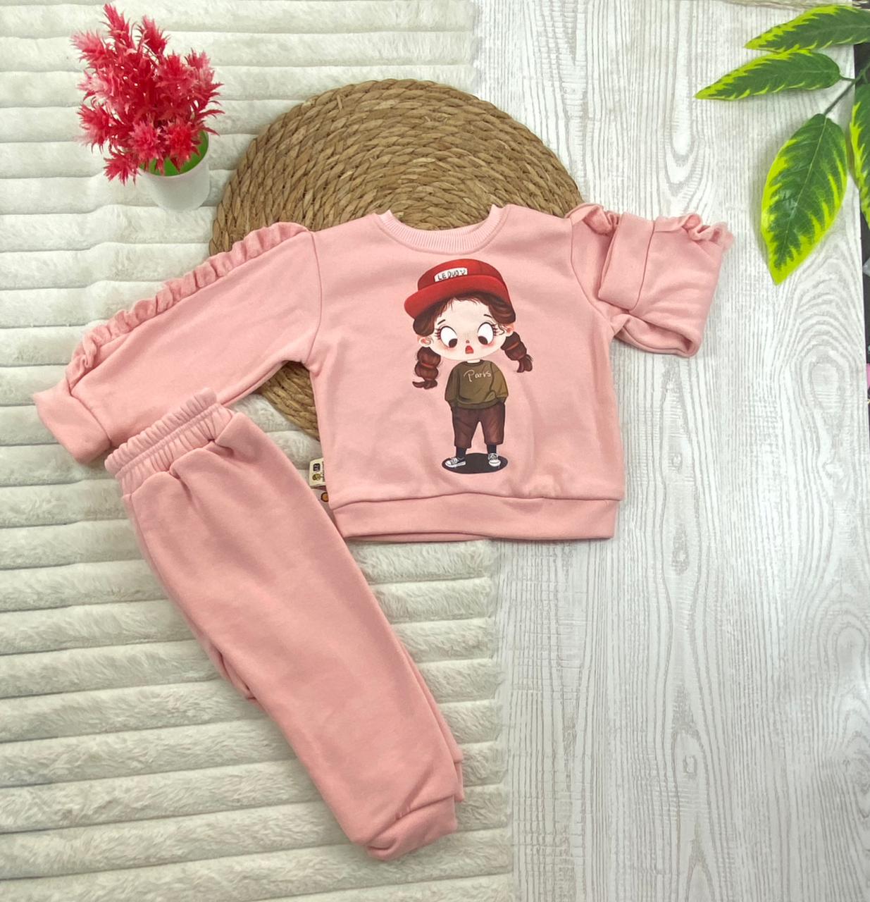 طقم بناتي شتوي خامه ميلتون مبطنه من الداخل مكون من قطعتين رسمة بنت  🤍🤍