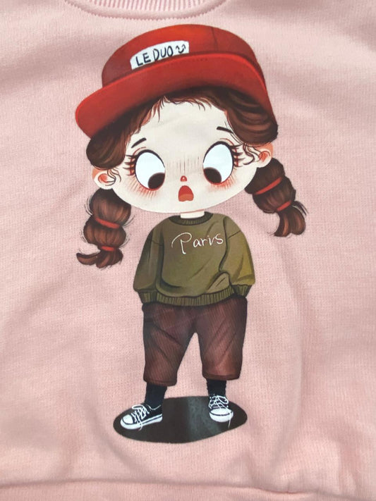 طقم بناتي شتوي خامه ميلتون مبطنه من الداخل مكون من قطعتين رسمة بنت  🤍🤍