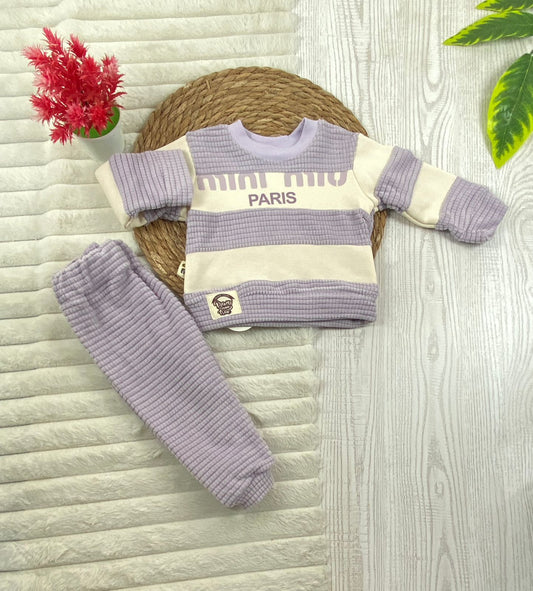 طقم بناتي شتوي خامه ميلتون مبطنه من الداخل مكون من قطعتين mini paris  🤍🤍