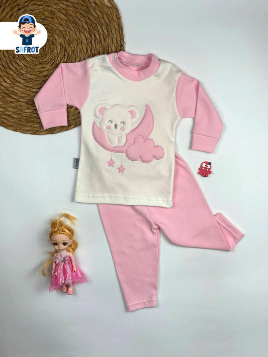 بيجامه اولادي وبناتي قطن 100% خريفي مكون من قطعتين رسمة الهلال 🩷🌙