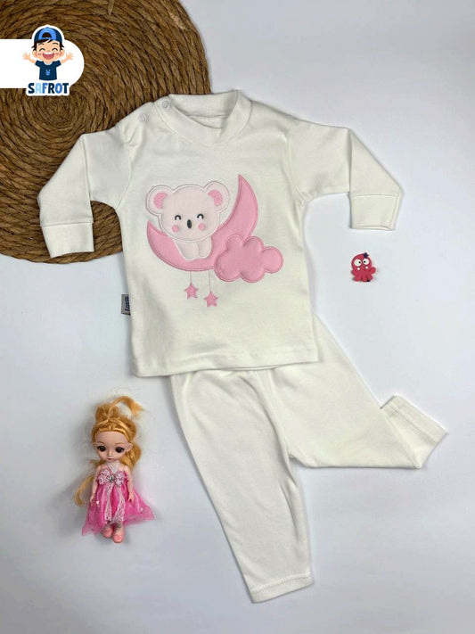 بيجامه اولادي وبناتي قطن 100% خريفي مكون من قطعتين رسمة الهلال 🩷🌙