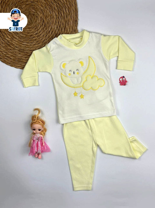 بيجامه اولادي وبناتي قطن 100% خريفي مكون من قطعتين رسمة الهلال 🩷🌙