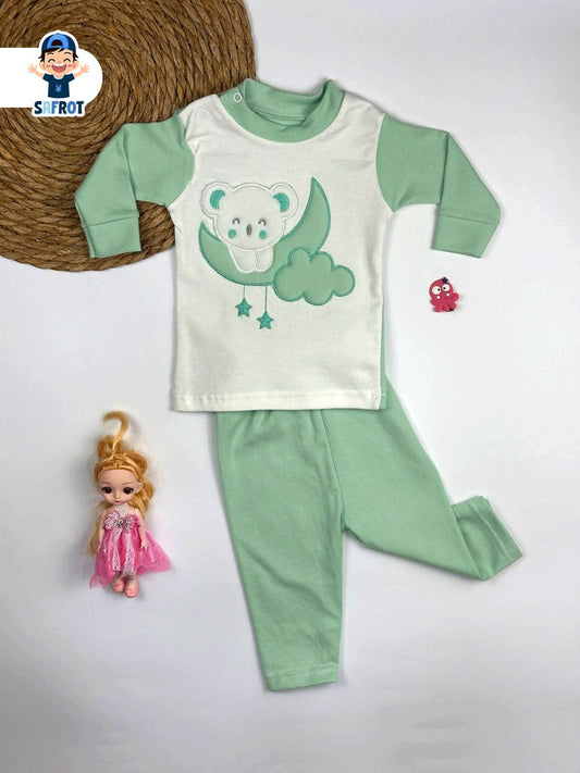 بيجامه اولادي وبناتي قطن 100% خريفي مكون من قطعتين رسمة الهلال 🩷🌙