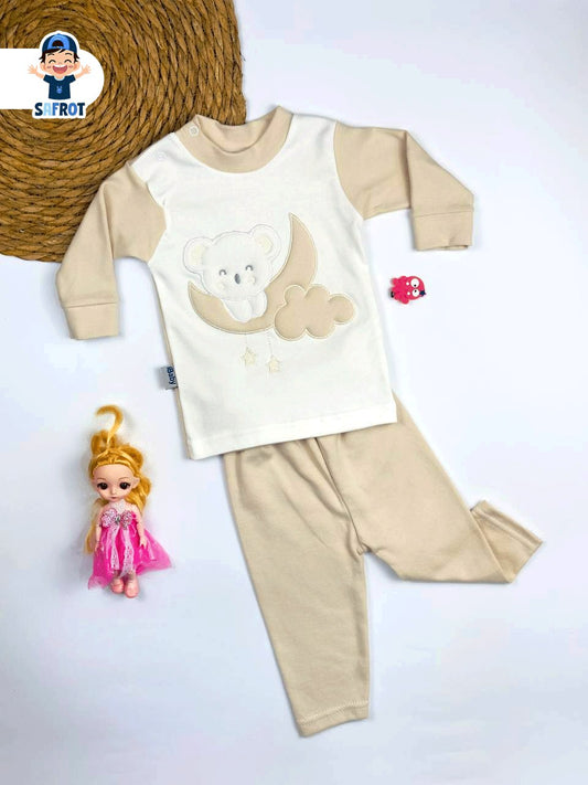 بيجامه اولادي وبناتي قطن 100% خريفي مكون من قطعتين رسمة الهلال 🩷🌙