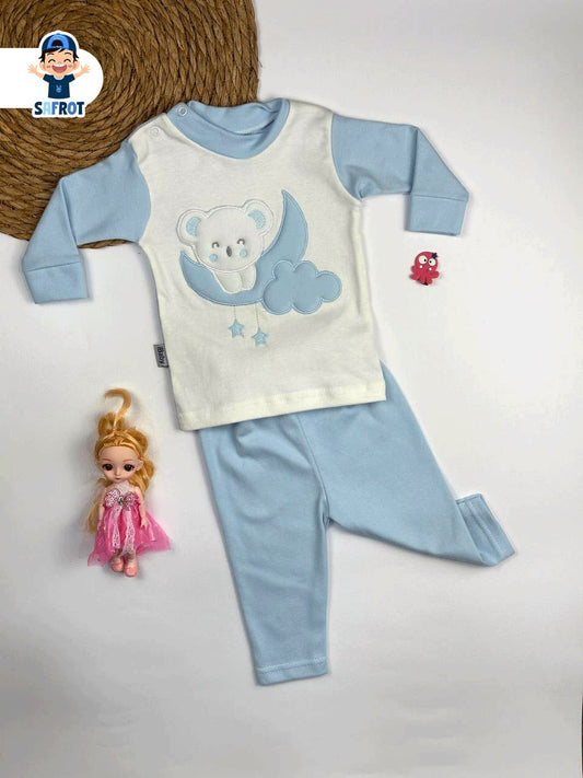 بيجامه اولادي وبناتي قطن 100% خريفي مكون من قطعتين رسمة الهلال 🩷🌙