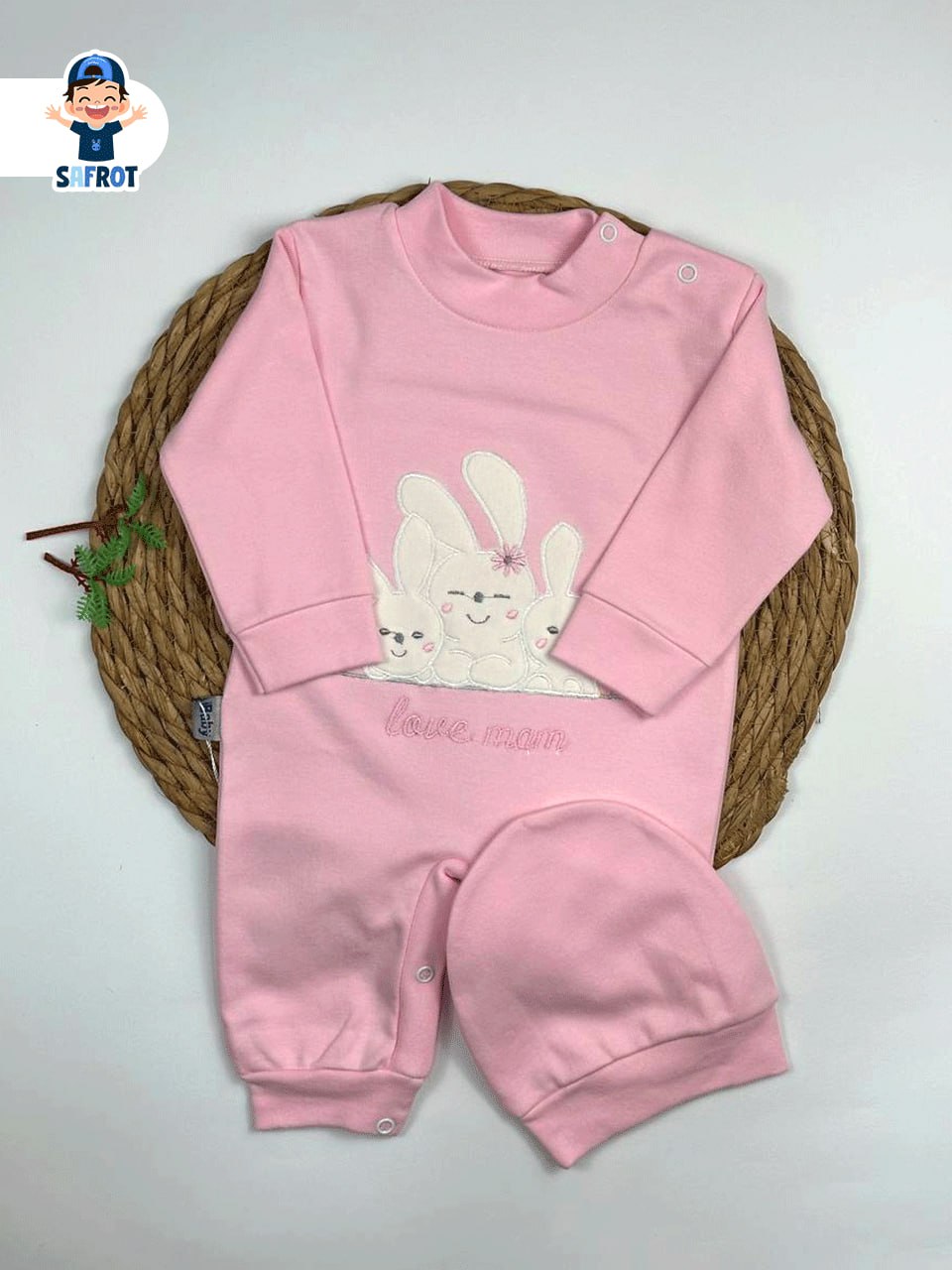 سالوبيت اولادي وبناتي قطن 100% خريفي مكون من قطعتين رسمة 3 ارانب ❤️🐰