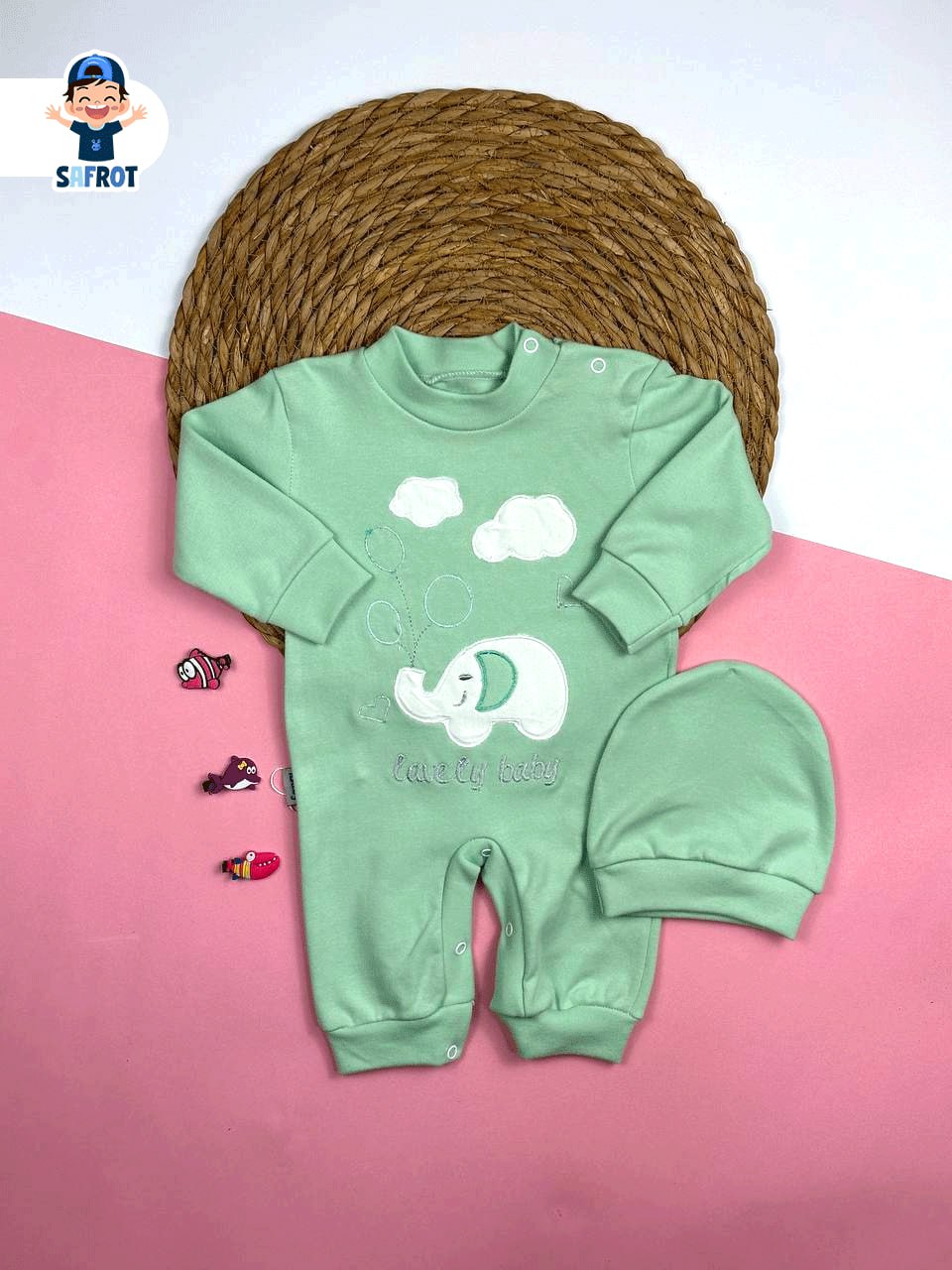 سالوبيت اولادي وبناتي قطن 100% خريفي مكون من قطعتين رسمة فيل وبلالين ❤️🎈🐘