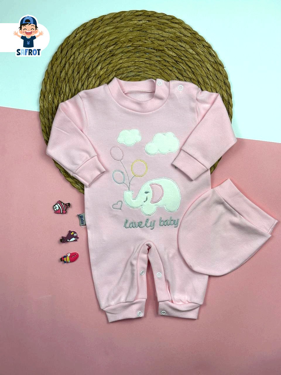 سالوبيت اولادي وبناتي قطن 100% خريفي مكون من قطعتين رسمة فيل وبلالين ❤️🎈🐘