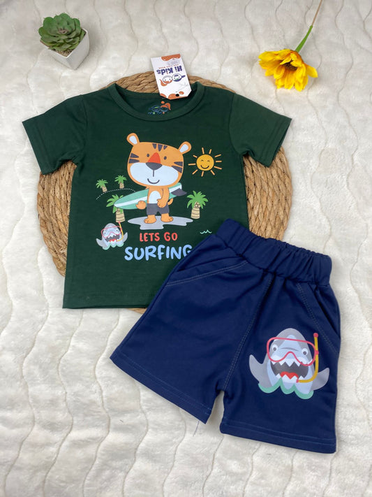 بيجامه صيفي  اولادي قطن100 %  مكون من قطعتين lets go surfing   ❤️❤️❤️