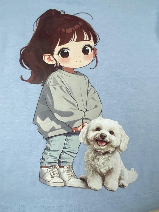 بيجامه صيفي  بناتي قطن100 %  مكون من قطعتين رسمة بنت وكلب   ❤️❤️❤️