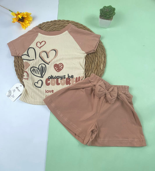 بيجامه صيفي بناتي قطن100 %  مكون من قطعتين color happy🤍😍