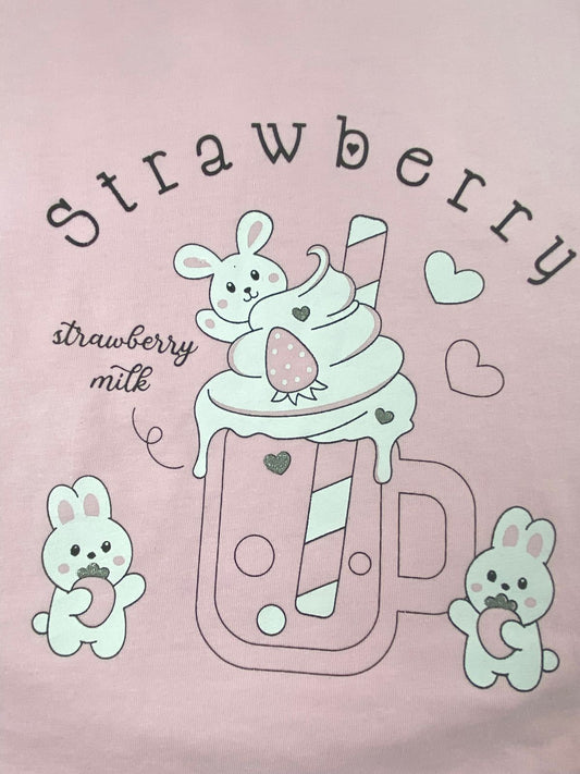 بيجامه بناتي قطن 100% مكون من قطعتين strawberry🩷😍