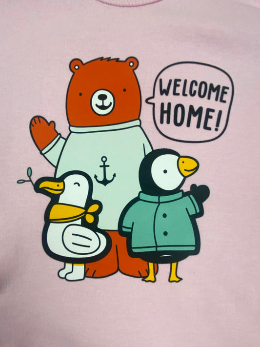 سالوبيت اولادي وبناتي مطبوع قطن 100% خريفي مكون من قطعتين welcome home😍❤️