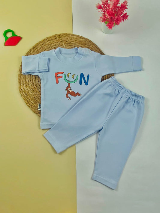 بيجامه خريفي  اولادي وبناتي مكون من قطعتين fun  💕💕