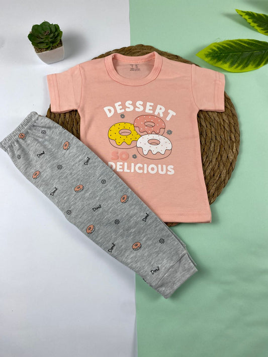 بيجامه صيفي بناتي قطن 100% مكون من قطعتين dessert🤍😍