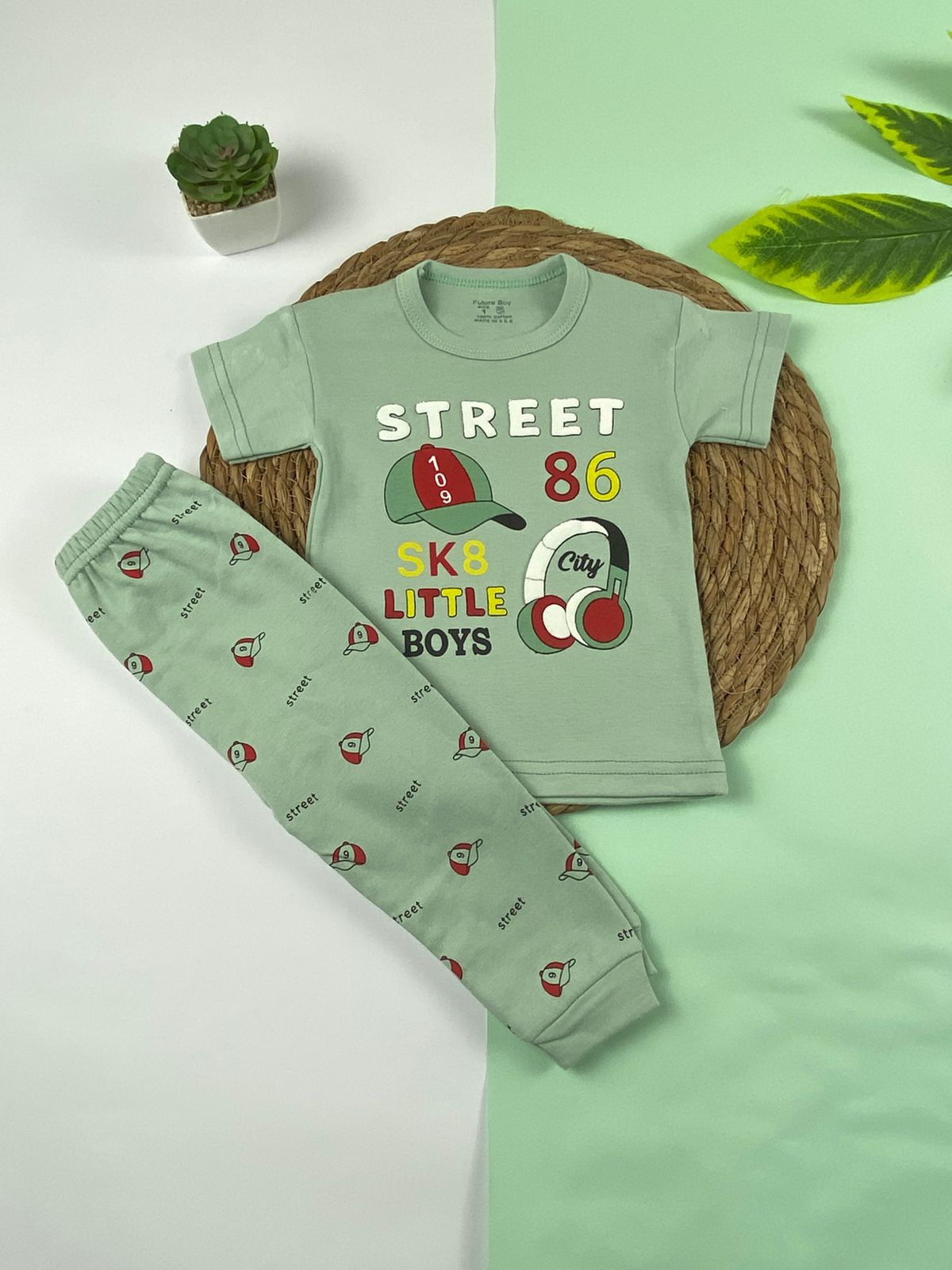 بيجامه اولادي قطن 100% مكون من قطعتين street 🤍😍