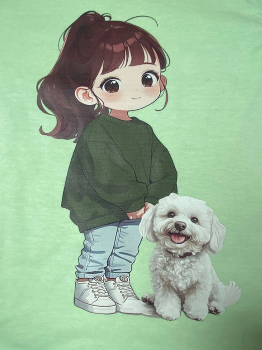 بيجامه صيفي  بناتي قطن100 %  مكون من قطعتين رسمة بنت وكلب   ❤️❤️❤️