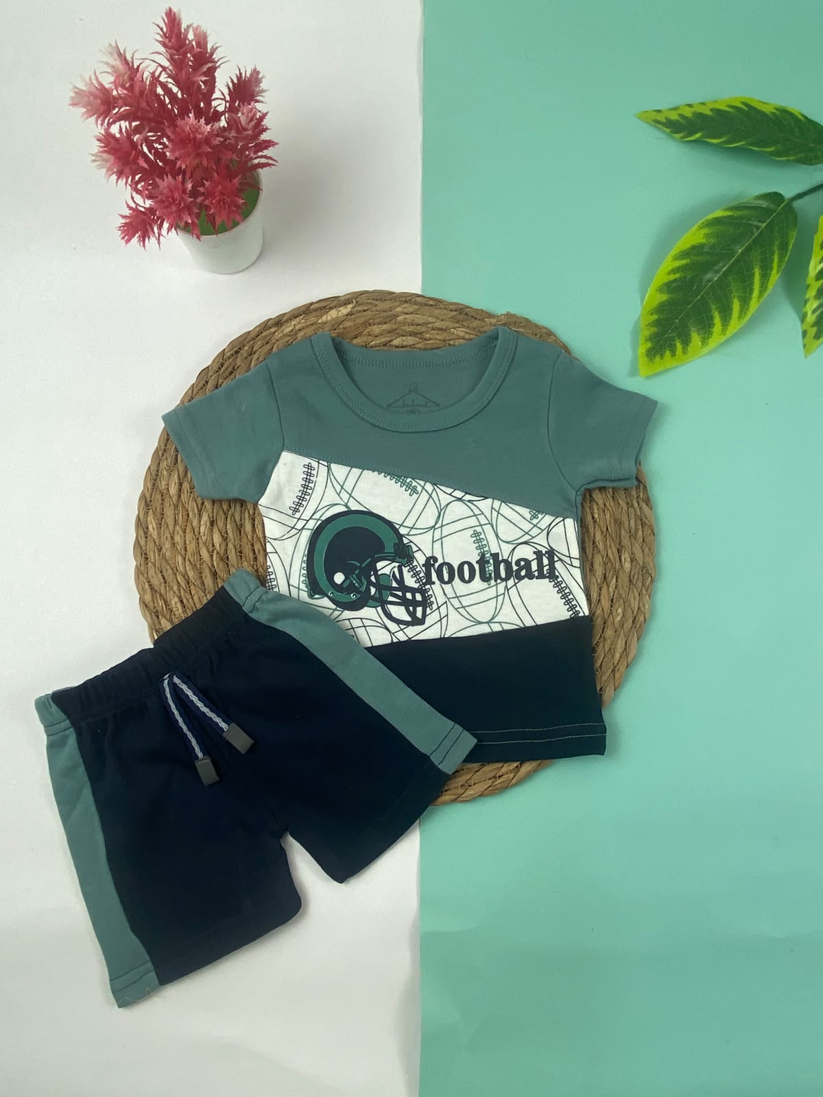 بيجامه صيفي اولادي  قطن 100% مكون من قطعتين  football🤍😍