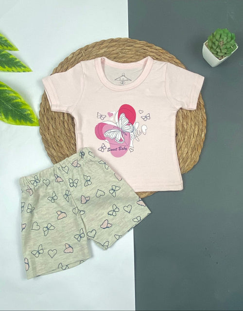 بيجامه صيفي بناتي قطن مكون من قطعتين  رسمة الفراشه 🩷😍