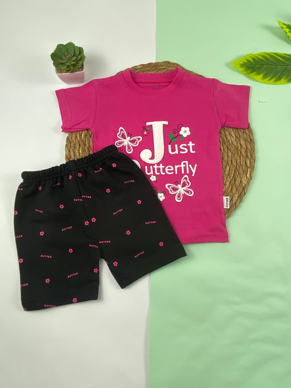 بيجامه بناتي قطن 100% مكون من قطعتين just butterfly🤍😍